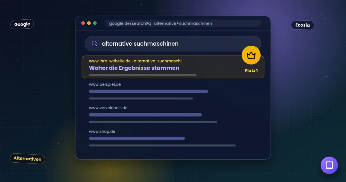 Alternative Suchmaschinen: Suchergebnisseite, auf der die eigene Website auf Platz 1 steht