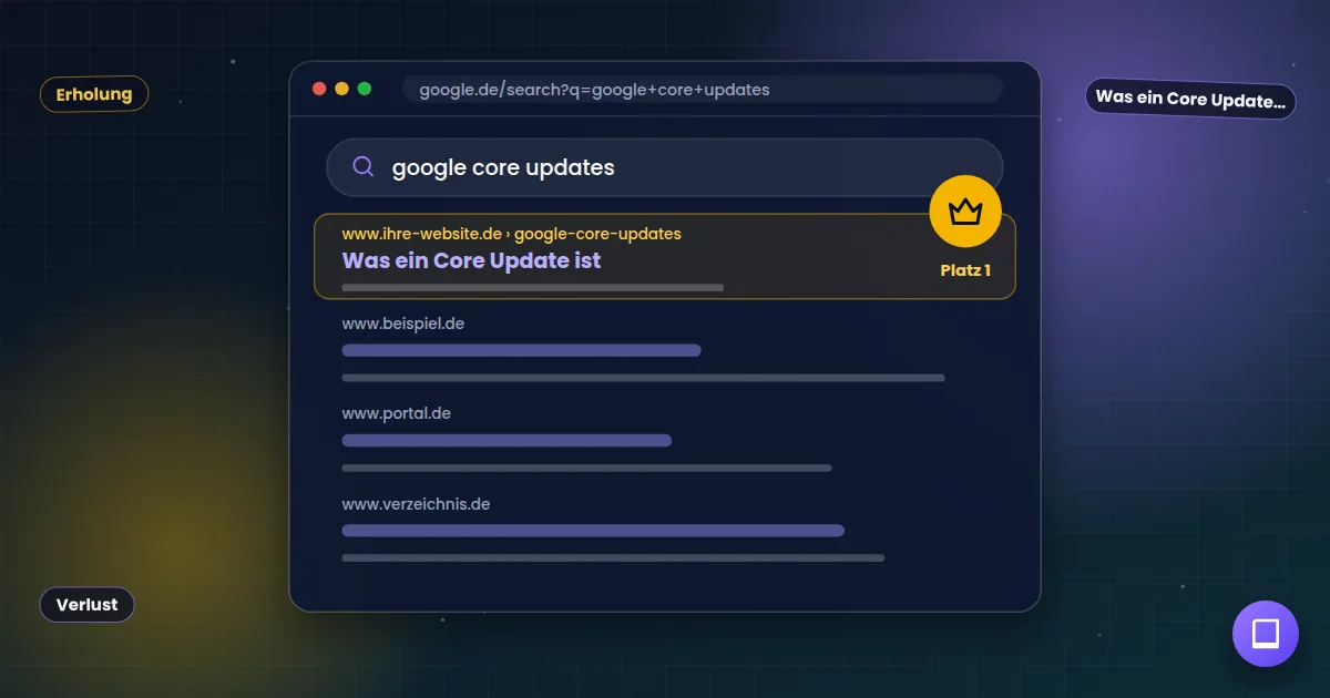 Google Core Updates: Suchergebnisseite, auf der die eigene Website auf Platz 1 steht