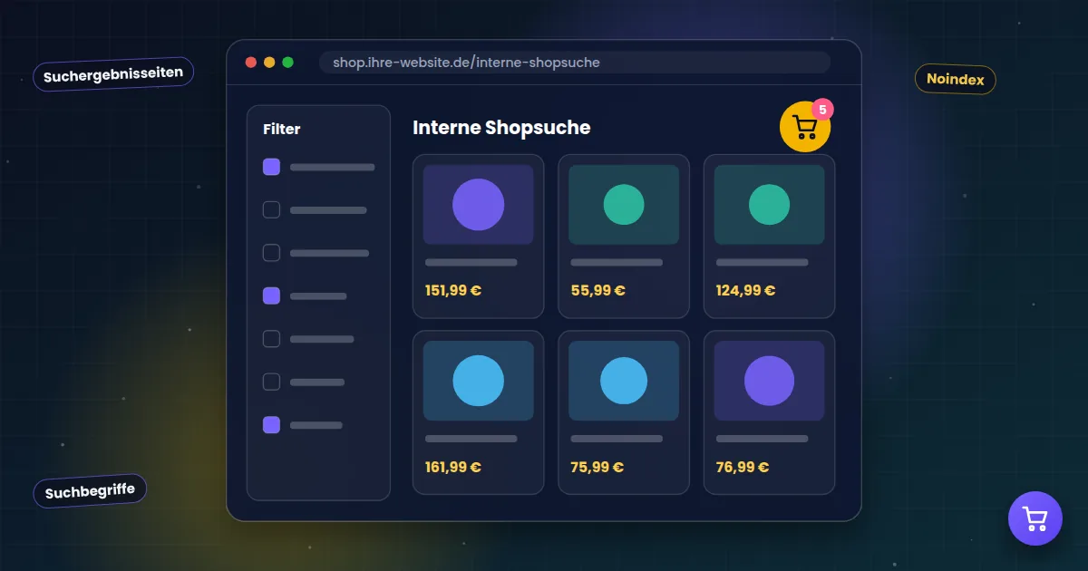 Interne Shopsuche: Onlineshop-Kategorie mit Filtern und Produktkacheln