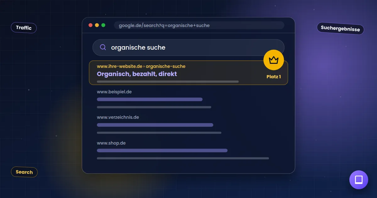 Organische Suche: Suchergebnisseite, auf der die eigene Website auf Platz 1 steht