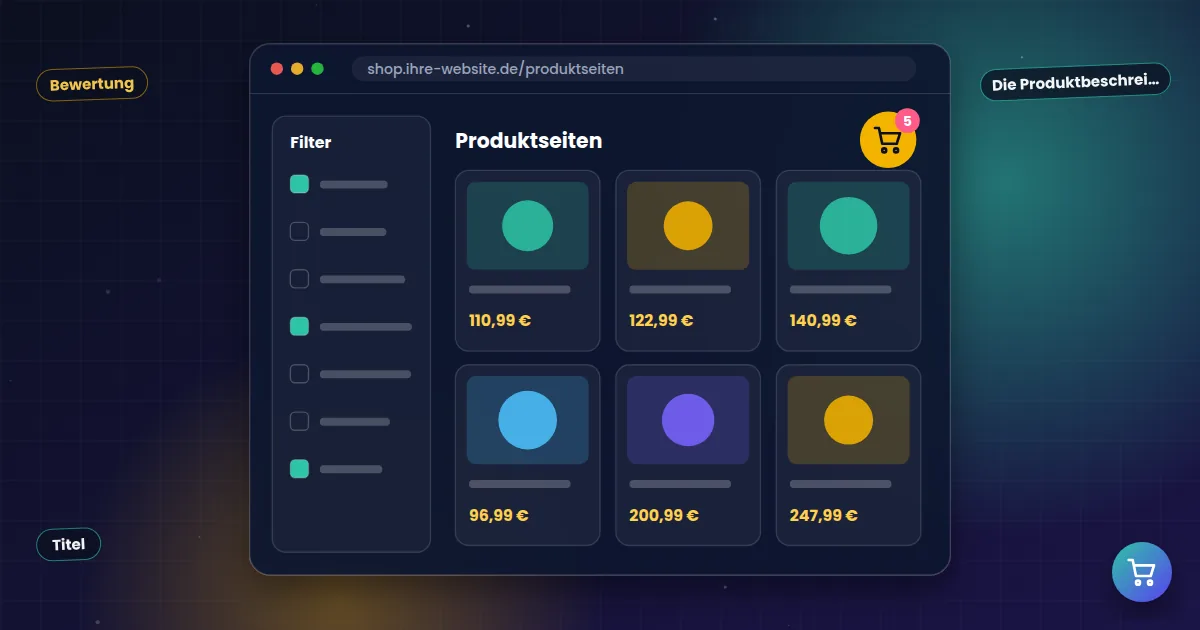 Produktseiten: Onlineshop-Kategorie mit Filtern und Produktkacheln