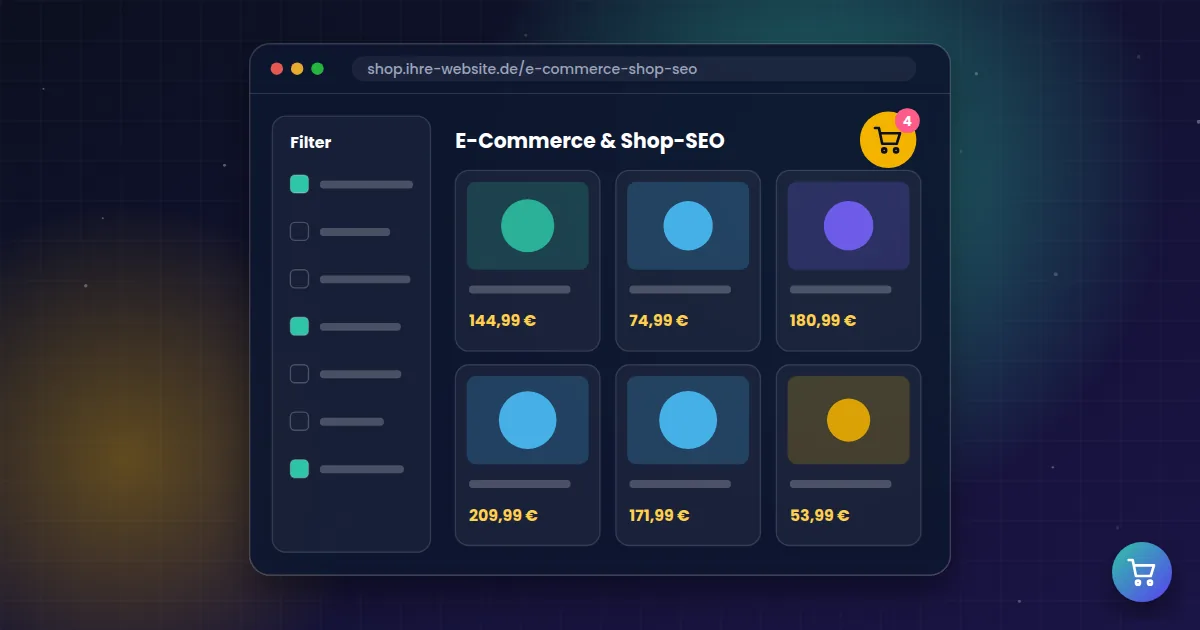E-Commerce & Shop-SEO: Onlineshop-Kategorie mit Filtern und Produktkacheln