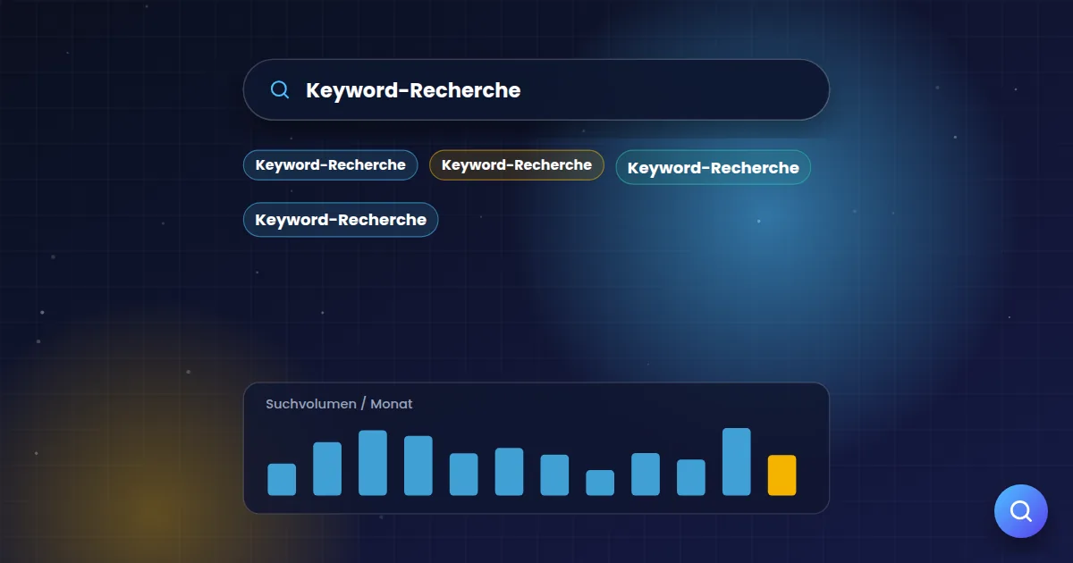 Keyword-Recherche: Suchfeld mit verwandten Suchbegriffen und einer Übersicht zum Suchvolumen