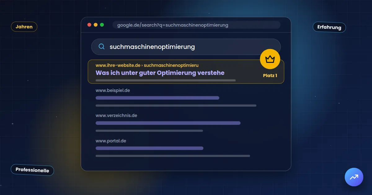 Suchmaschinenoptimierung: Suchergebnisseite, auf der die eigene Website auf Platz 1 steht